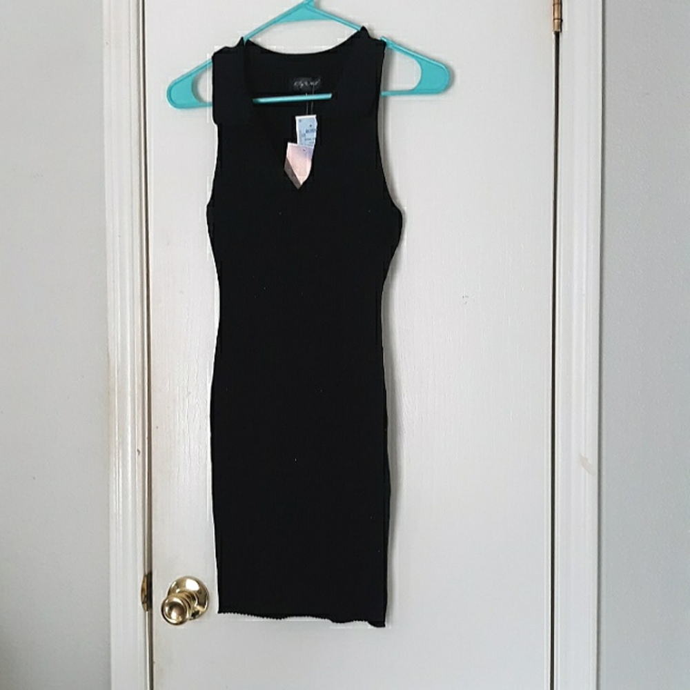 Say What? Black Mini Stretchy Sweater Dress V-neck Bodycon Sparkle NWT sz L